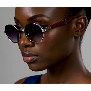 Female Sunglasses Gradient Lenses Silver Frame Wood Arms Women Lentes Gafas 2026